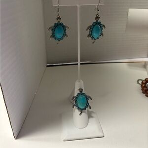 Turquoise Turtle Earrings and Ring Set